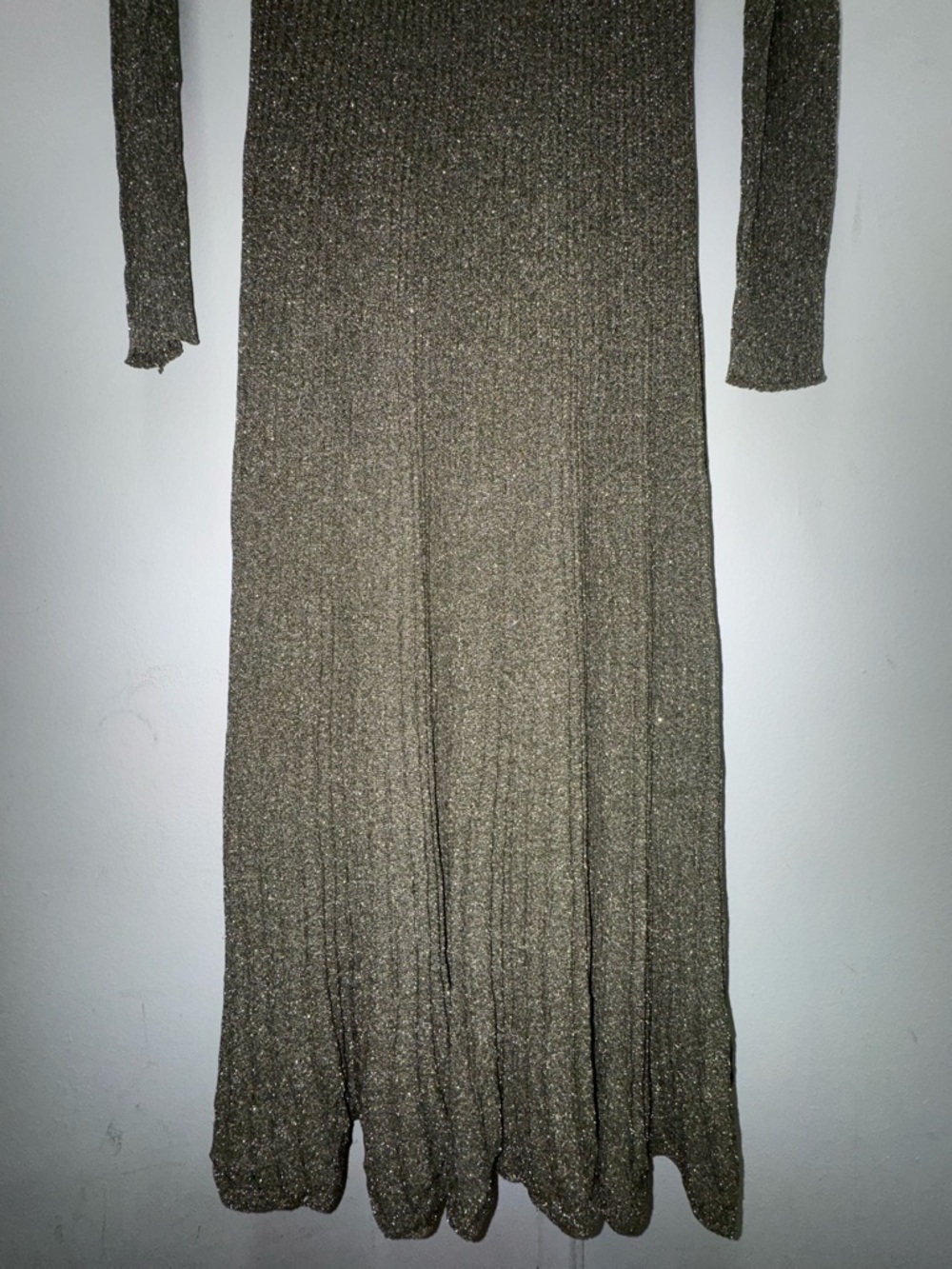 Boden Olive Green Metallic Long-Sleeve Pleated Midi Dress Medium - Picture 5 of 9